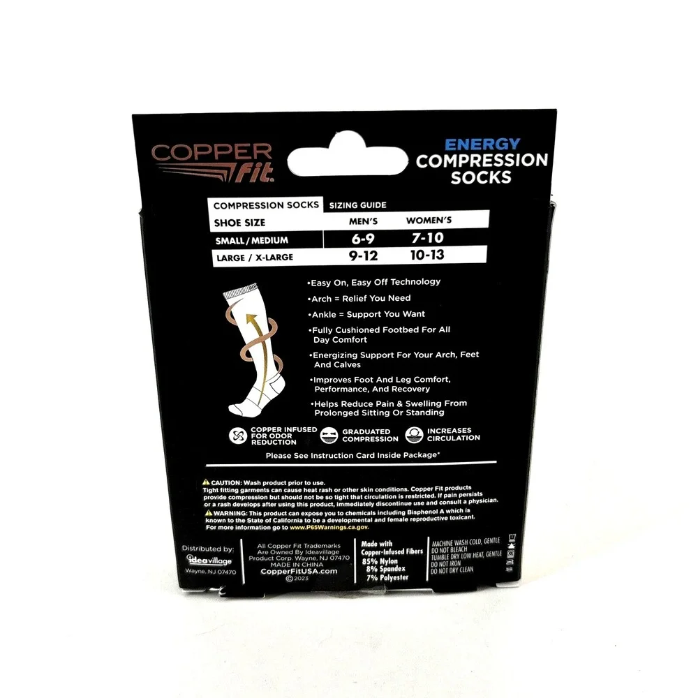 Copper Fit S/M‎ Energy Compression Black Socks Men 6-9 Women 7-10 NIB